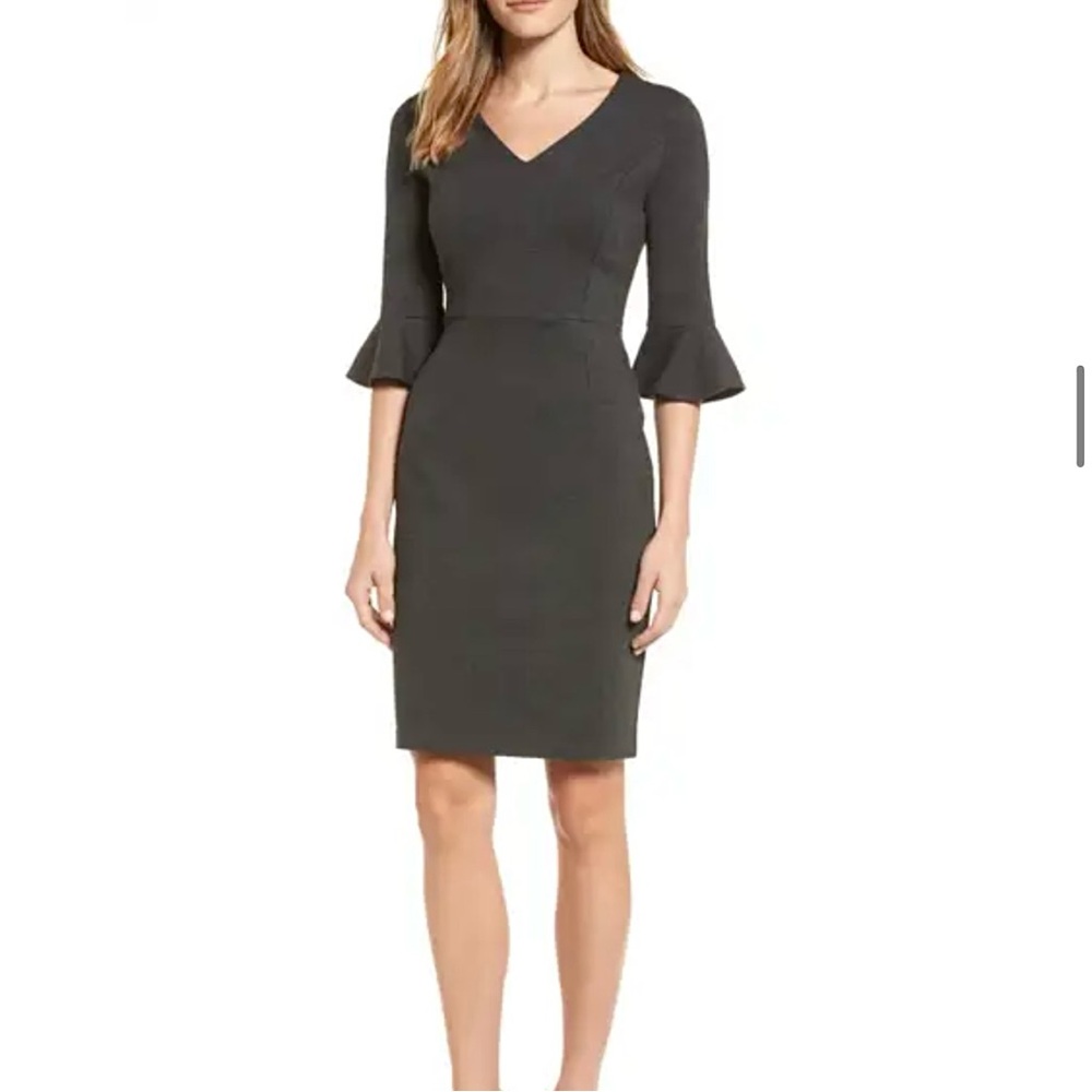 🆕 NWOT 🆕 Size 10 Halogen Ruffle Sleeve Ponte Sheath Dress in Heather Charcoal